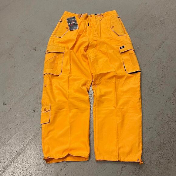 Vintage Baggy Y2k Urban Wide Leg Yellow Rave Windbreaker Skater Pant Men Size XL - Picture 1 of 4